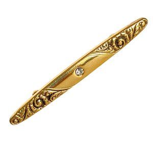 Avon Rhinestone 1979 Staffordshire Garden Bar Brooch Collar Pin Gold Tone 2in